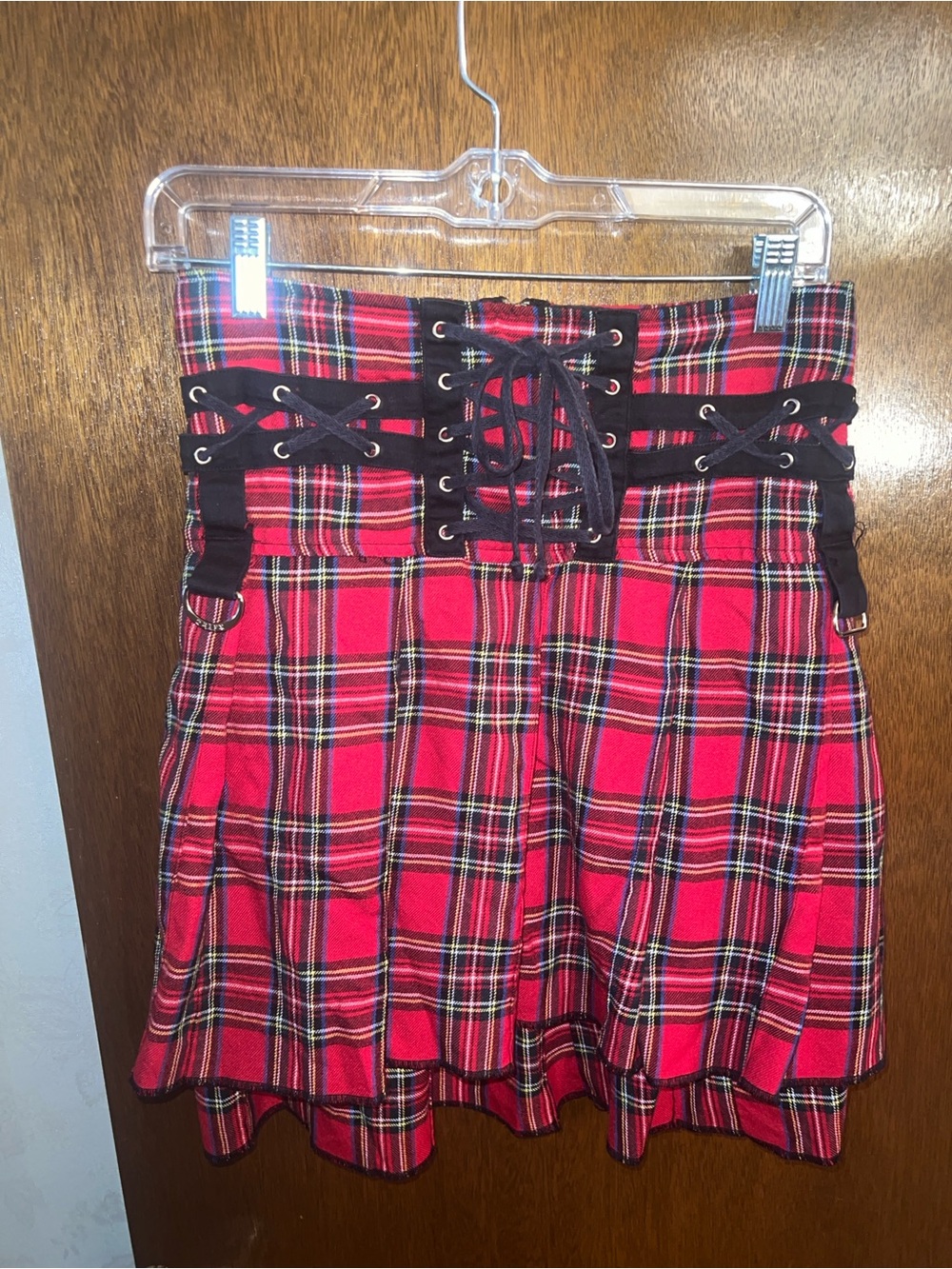 Y2K Vintage Plus Size Tripp NYC Red Plaid Lace-Up Mini Skirt with Black Trim